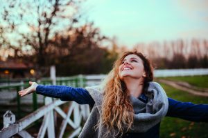 Freedom,Feel,Good.,Joyful,Woman,Rising,Hands,Outside.